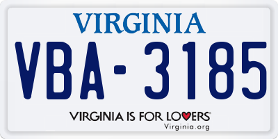 VA license plate VBA3185