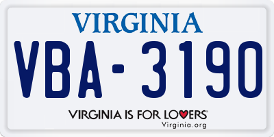 VA license plate VBA3190