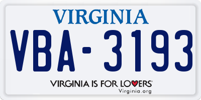 VA license plate VBA3193