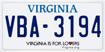 VA license plate VBA3194