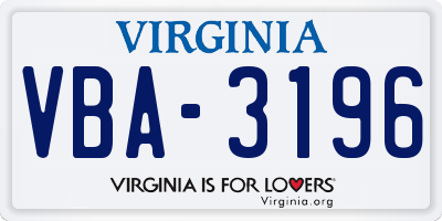VA license plate VBA3196
