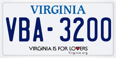 VA license plate VBA3200