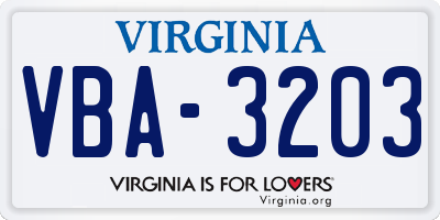 VA license plate VBA3203
