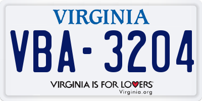 VA license plate VBA3204
