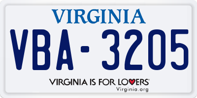 VA license plate VBA3205