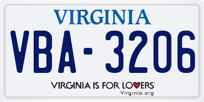 VA license plate VBA3206