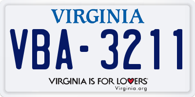 VA license plate VBA3211