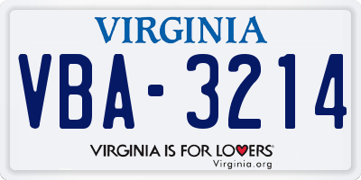VA license plate VBA3214