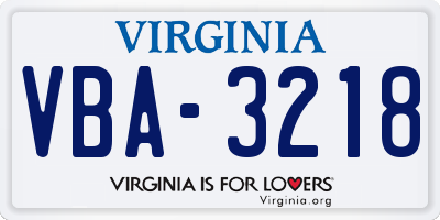 VA license plate VBA3218