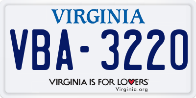 VA license plate VBA3220