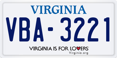VA license plate VBA3221