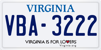 VA license plate VBA3222