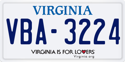 VA license plate VBA3224