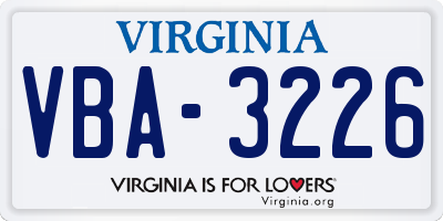 VA license plate VBA3226