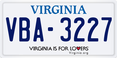 VA license plate VBA3227