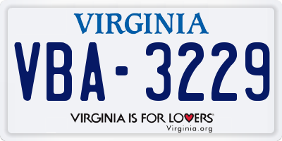 VA license plate VBA3229