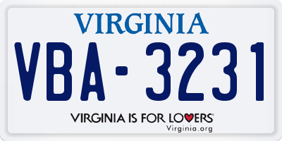 VA license plate VBA3231