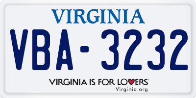 VA license plate VBA3232