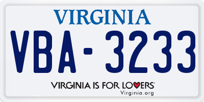 VA license plate VBA3233