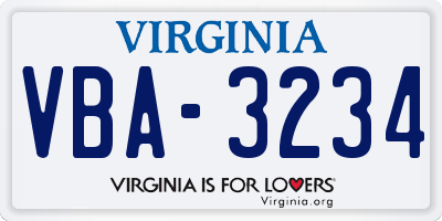 VA license plate VBA3234