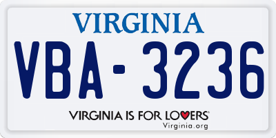 VA license plate VBA3236