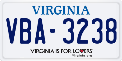 VA license plate VBA3238