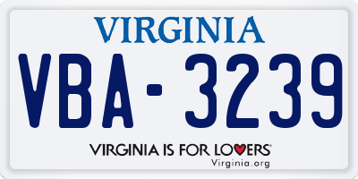 VA license plate VBA3239
