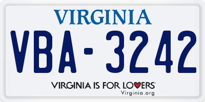 VA license plate VBA3242