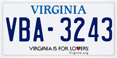 VA license plate VBA3243
