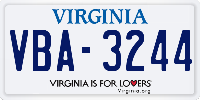 VA license plate VBA3244