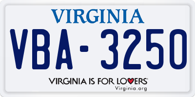 VA license plate VBA3250