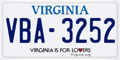 VA license plate VBA3252