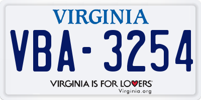 VA license plate VBA3254
