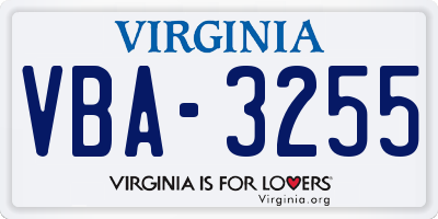 VA license plate VBA3255