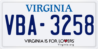 VA license plate VBA3258