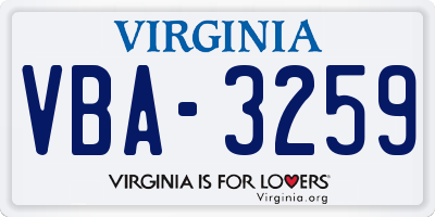 VA license plate VBA3259