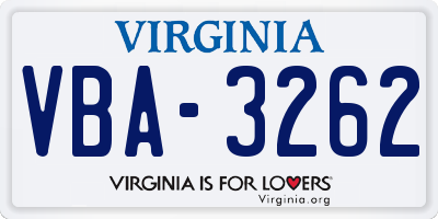VA license plate VBA3262