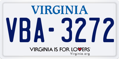 VA license plate VBA3272