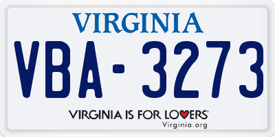 VA license plate VBA3273