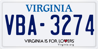 VA license plate VBA3274