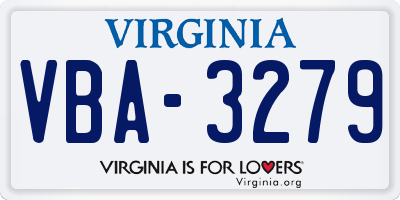 VA license plate VBA3279