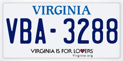 VA license plate VBA3288