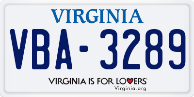 VA license plate VBA3289