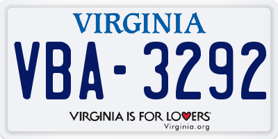 VA license plate VBA3292