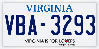VA license plate VBA3293