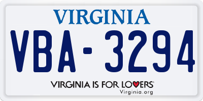 VA license plate VBA3294