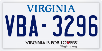 VA license plate VBA3296