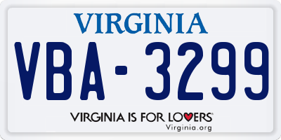 VA license plate VBA3299
