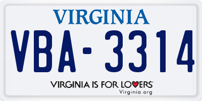 VA license plate VBA3314
