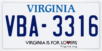VA license plate VBA3316